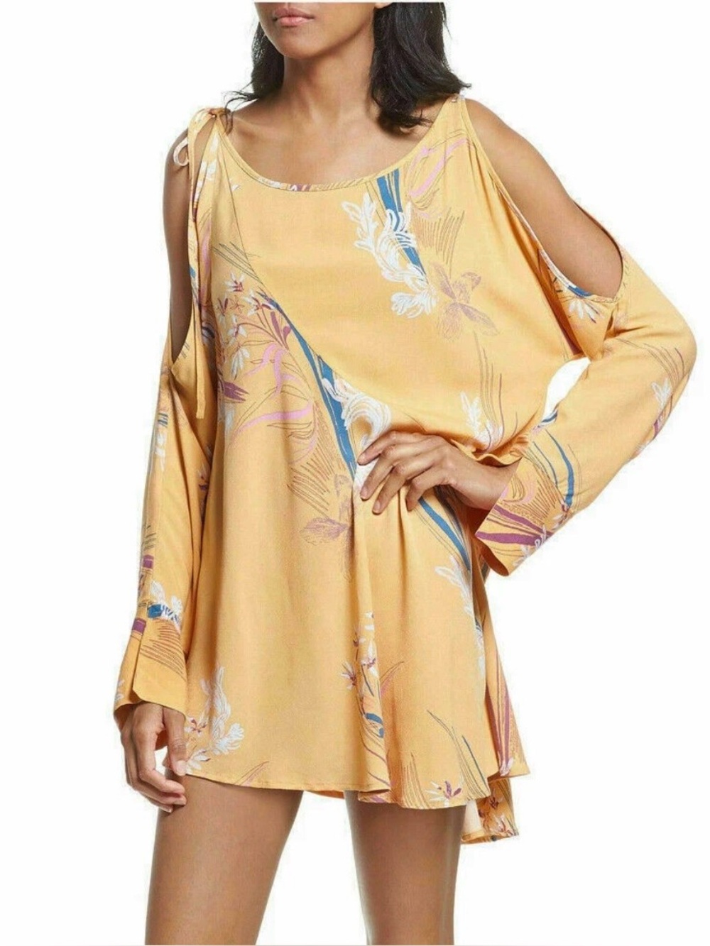 Free People Orange Clear Skies Cold Shoulder Tunic Mini Dress Women’s Size XS